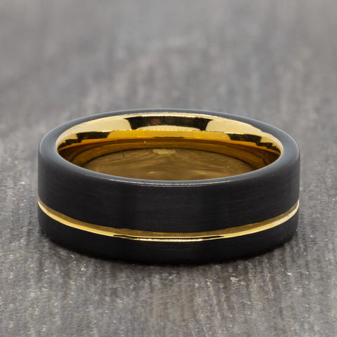 Two Colour Tungsten Ring with Gold Groove