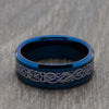 8mm Silver & Blue Celtic Tungsten Ring