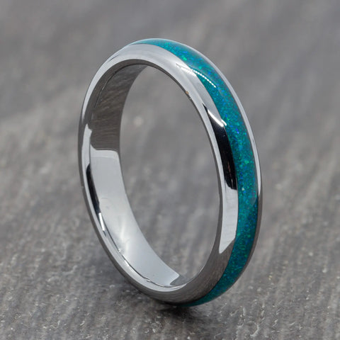 Turquoise 4mm Silver Tungsten Ring
