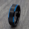 Brushed Black Wedding Band with Blue Edges