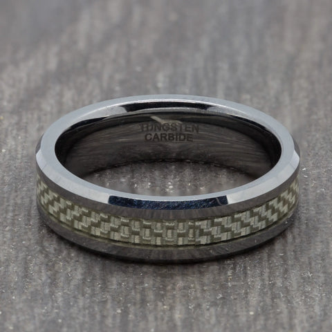 Silver 6mm Tungsten Ring with Carbon Fibre Inlay