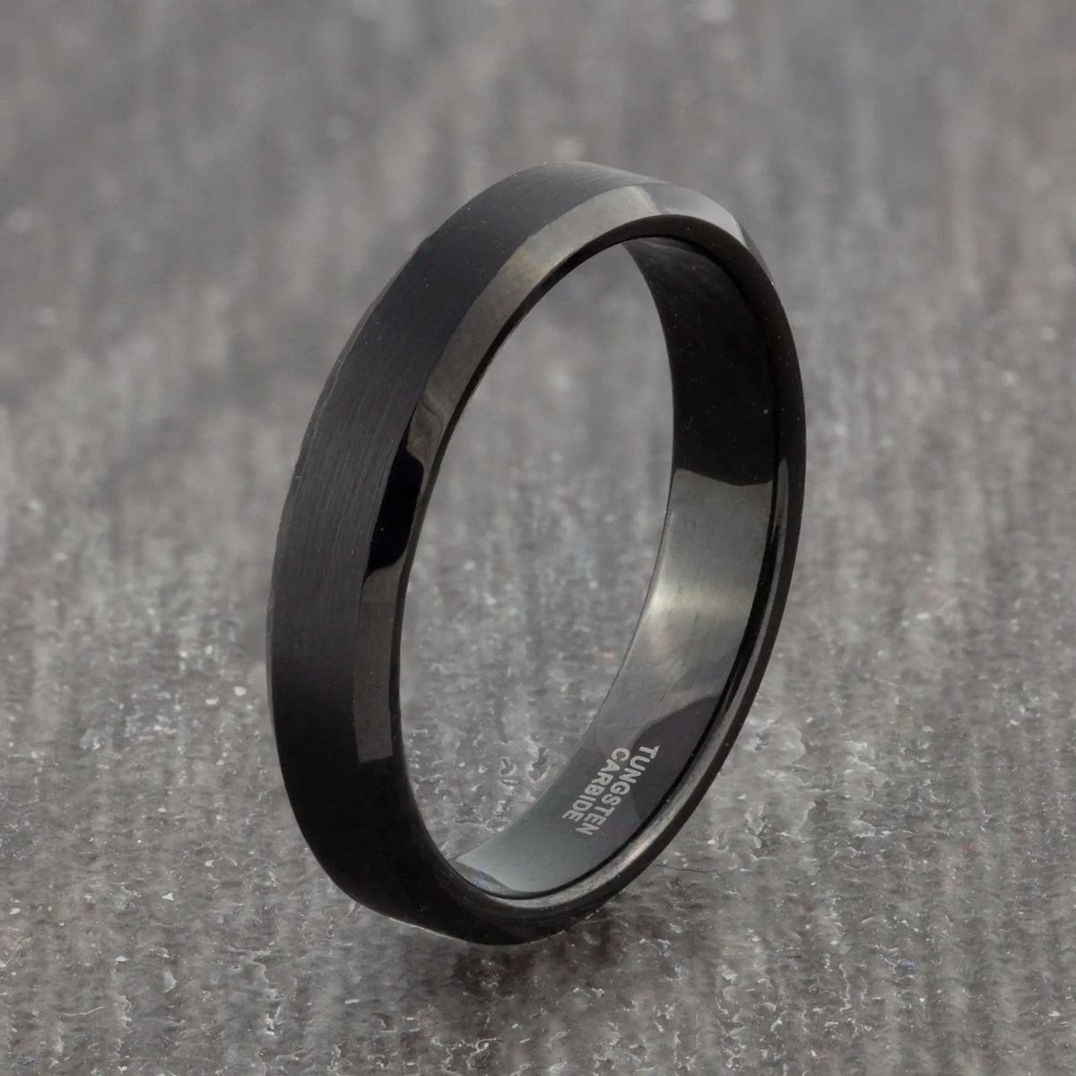 4mm Tungsten Wedding Ring Mens and Womens Brushed Black Band Womens