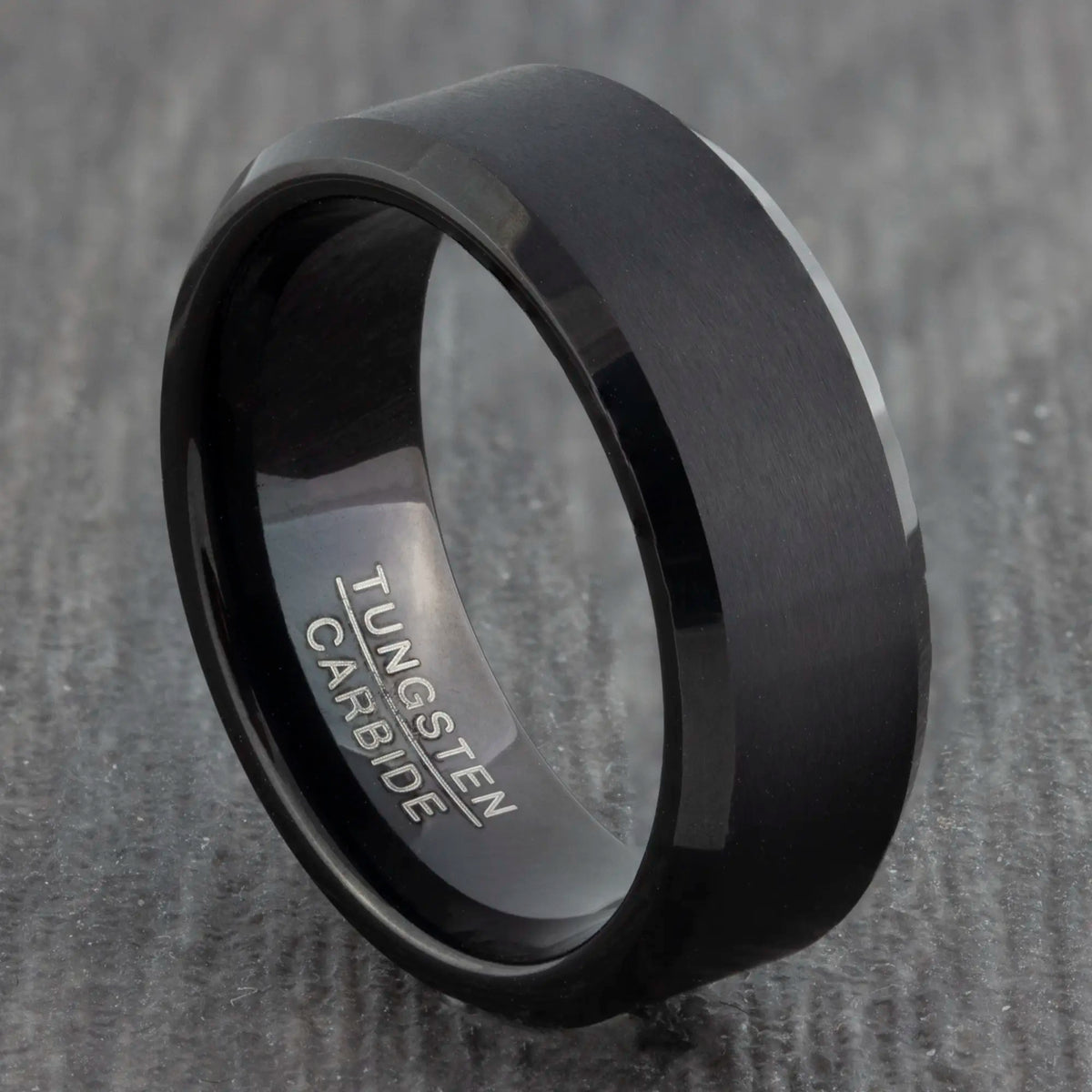 Black Wedding Ring Mens and Womens 8mm Brushed Tungsten Band Mans
