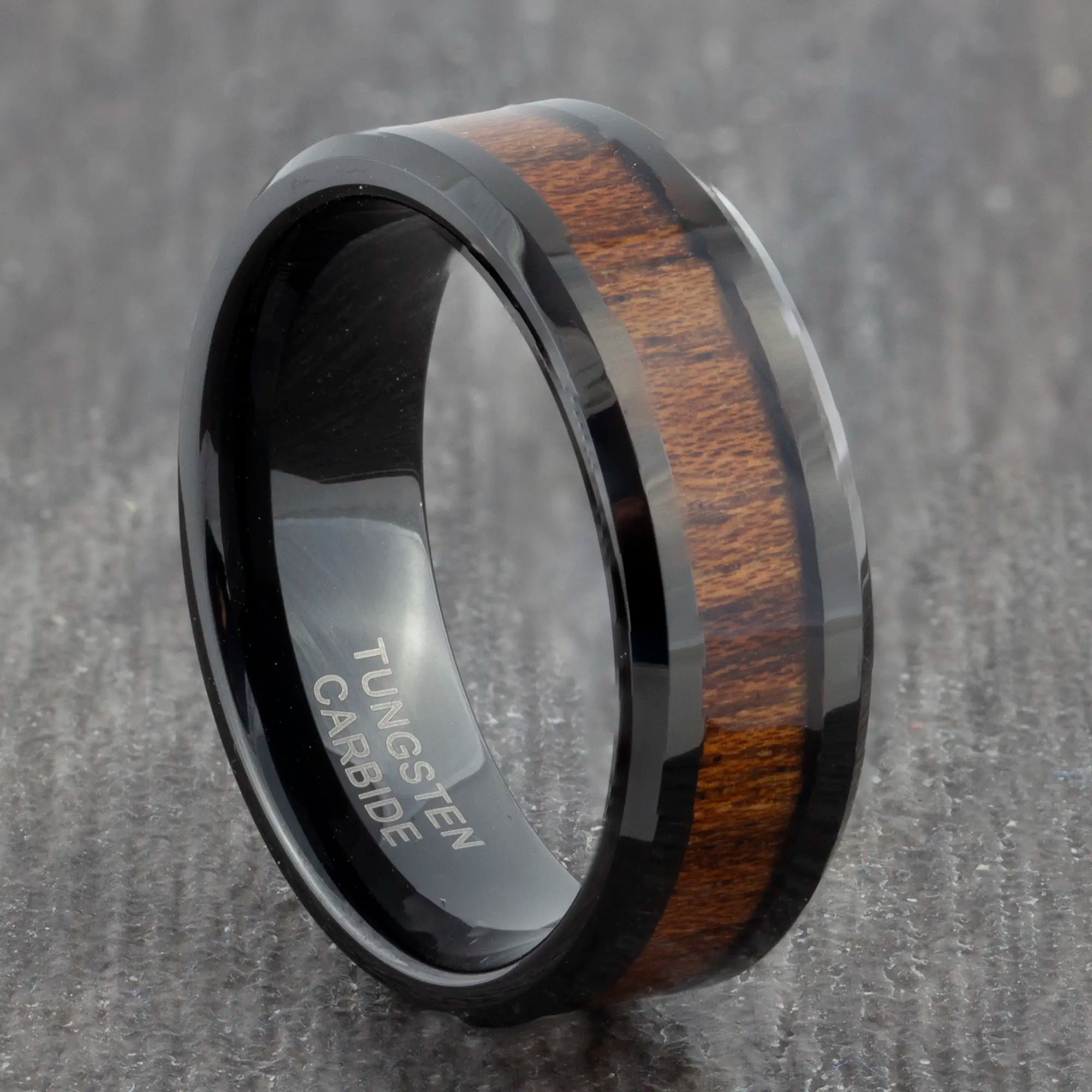 Tungsten carbide rings wood inlay on sale