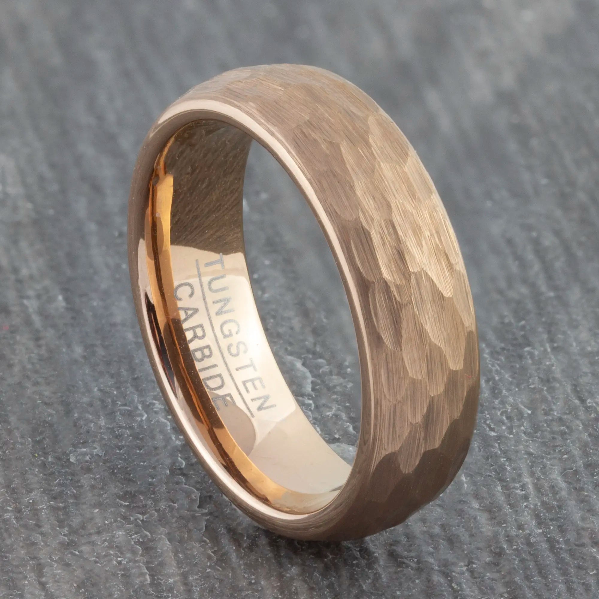 Rose Gold Hammered 6mm Tungsten Ring Mens Womens Wedding Band Ring