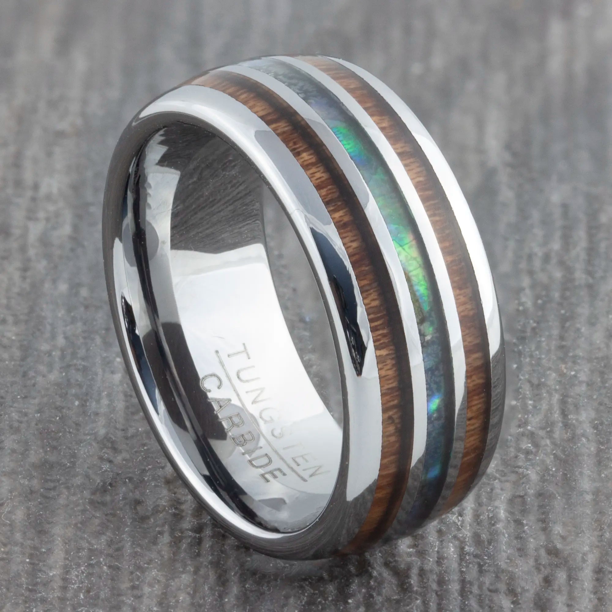 Silver Wood 8mm Ring Womens Mens Tungsten Carbide Wedding