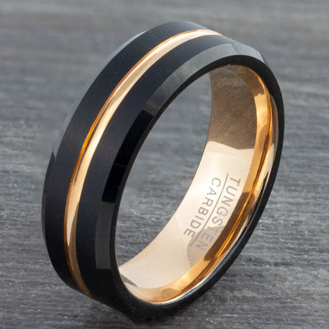 rose gold groove mens tungsten wedding ring