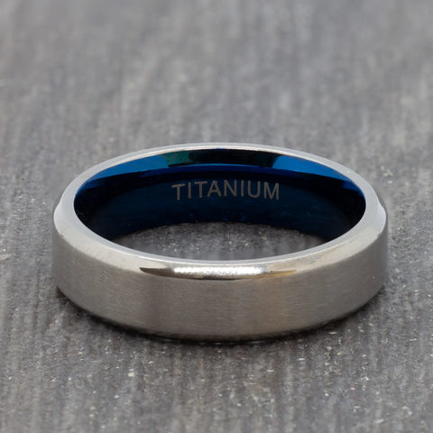 Silver & Blue 6mm Titanium Ring